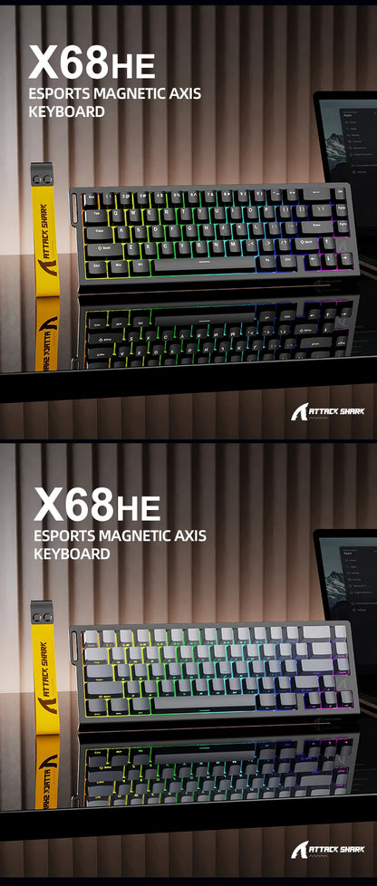ATTACK SHARK X68 HE Rapid Trigger 8KHz Magnetic Keyboard, 0.01mm RT Accuracy, 60% Layout, RGB, Support RT/Snap Tap/DKS/MT/TGL