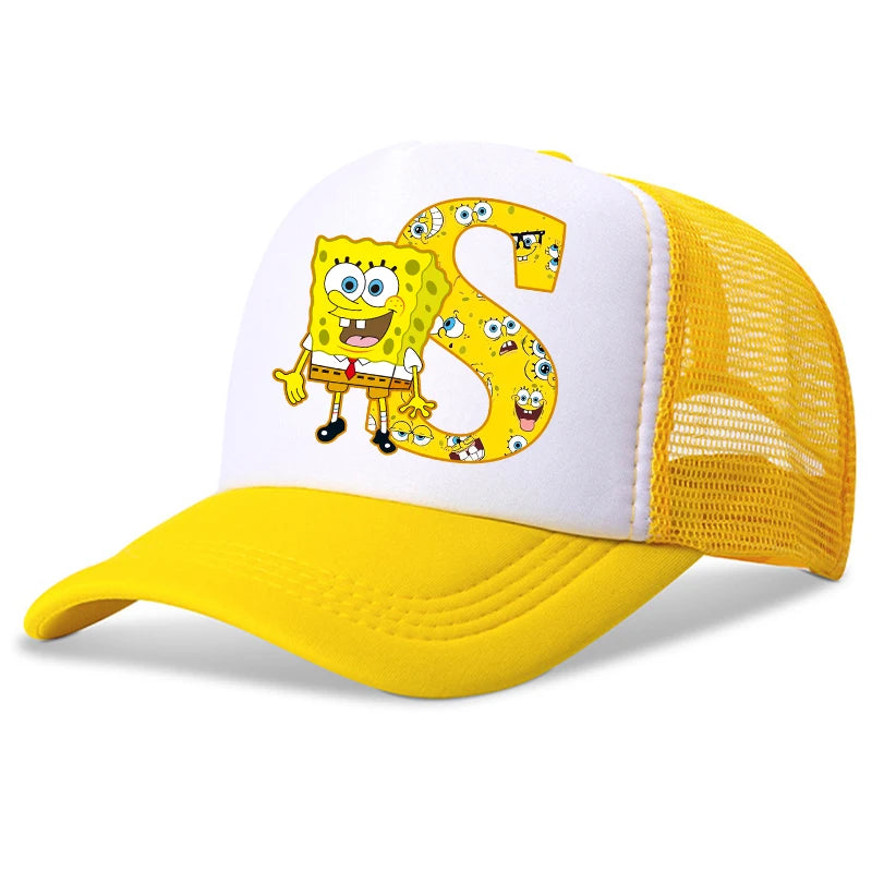 New Spongebob Children Baseball Caps Kawaii Cartoon Letter Printed Hat Kids Casual Sun Hat Adjustable Peaked Cap Birthday Gifts