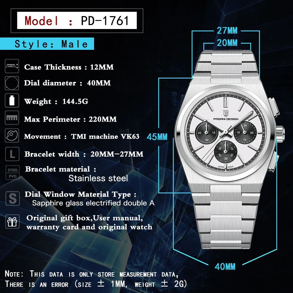 PAGANI DESIGN Men Quartz Watches Sports Waterproof WristWatch for Men Sapphire Glass Automatic Watch Relogio Masculino PD1761