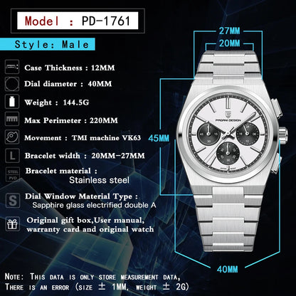 PAGANI DESIGN Men Quartz Watches Sports Waterproof WristWatch for Men Sapphire Glass Automatic Watch Relogio Masculino PD1761