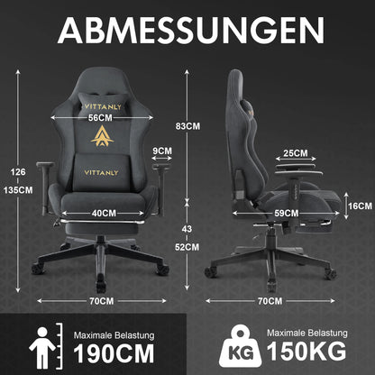 HAPIHAPPY Fashion Gaming Chair Genuine Leather Computer Office Chair with Footrest, Pocket Spring Cushion, Linkage Armrests, Ergonomic Game Chair
