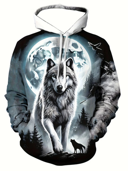 Graphisme « Loup » - Mode masculine - Imprimé 3D - Sweat à capuche outdoor - Streetwear - Sweats à capuche - Poche avant - Sweat à capuche de créateur