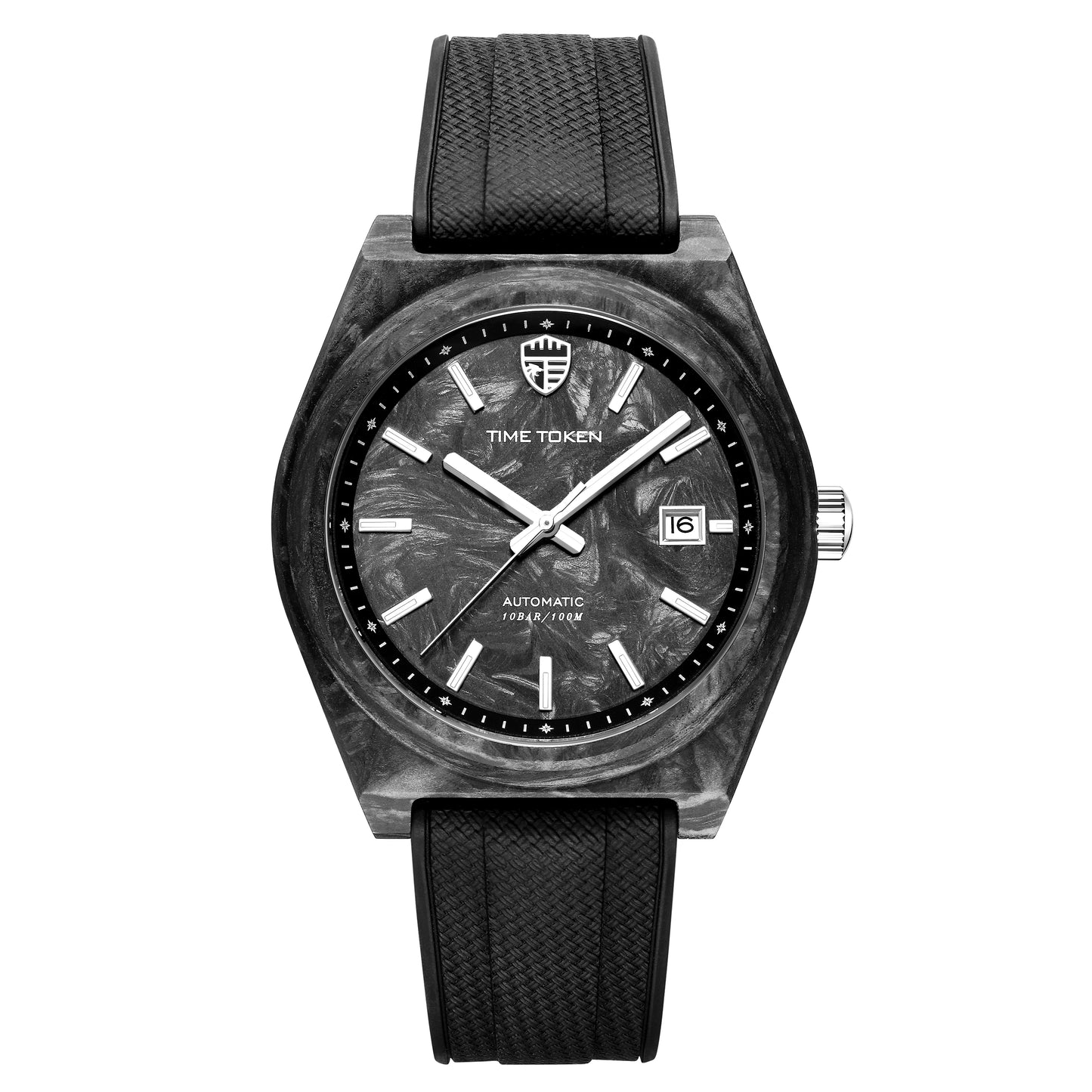 TIME TOKEN Nuevo reloj de buceo de 40mm de fibra de carbono luminosa para hombre, reloj mecánico automático de lujo con calendario, cristal de zafiro y resistencia al agua de 100m