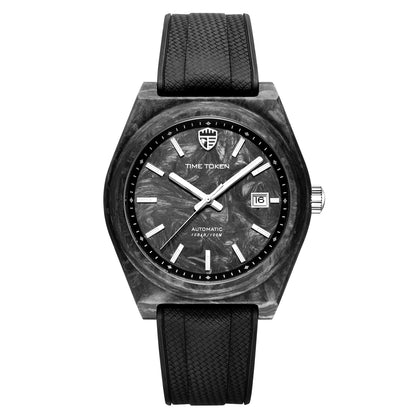 TIME TOKEN Nuevo reloj de buceo de 40mm de fibra de carbono luminosa para hombre, reloj mecánico automático de lujo con calendario, cristal de zafiro y resistencia al agua de 100m