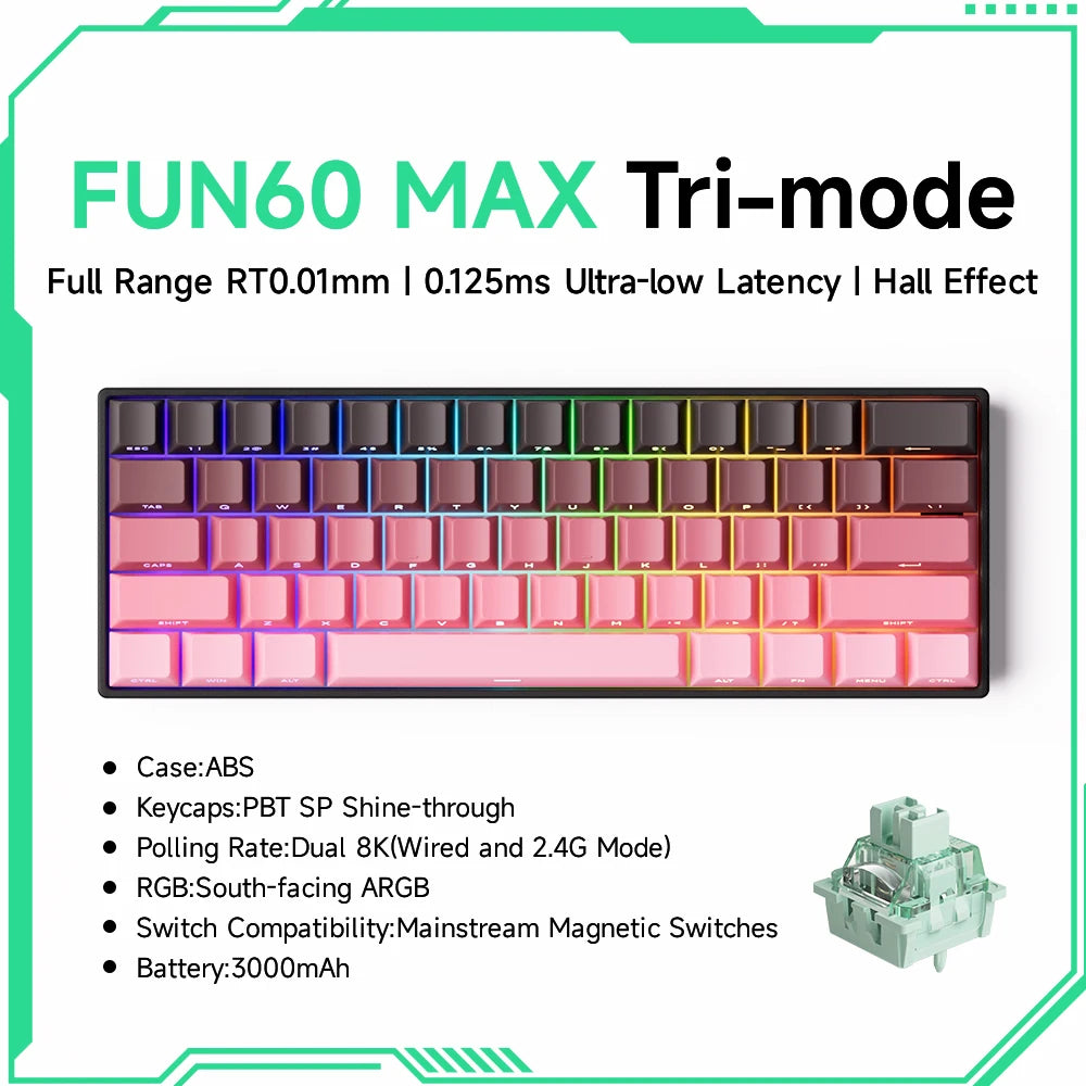 Teclado gaming mecánico Akko MonsGeek FUN60 Ultra con interruptores magnéticos 60%, Rapid Trigger, 8K HE/TMR, teclado gamer personalizado de aluminio