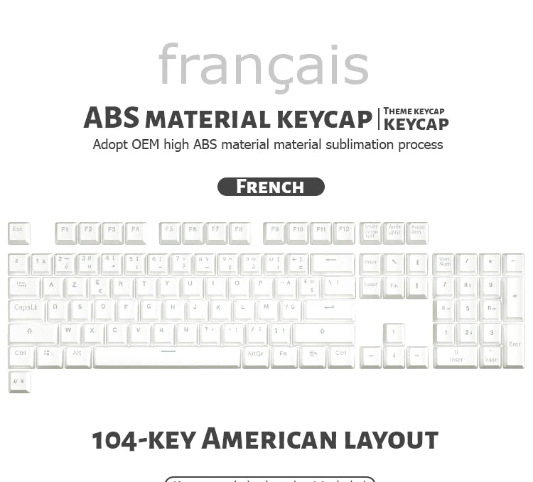 104 Tasten Koreanische, französische, russische, spanische und deutsche hintergrundbeleuchtete Tastenkappen für mechanische Tastaturen mit MX-Switches, OEM-Profil, ABS-Keycaps, DIY