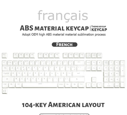 104 Tasten Koreanische, französische, russische, spanische und deutsche hintergrundbeleuchtete Tastenkappen für mechanische Tastaturen mit MX-Switches, OEM-Profil, ABS-Keycaps, DIY