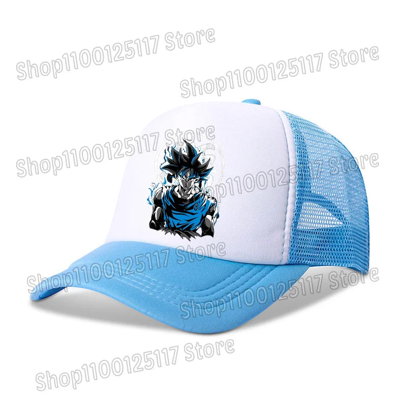 Baseballová čepice Dragon Ball s potiskem z anime, prodyšná čepice s kšiltem, kreslená postavička Goku, letní sportovní čepice typu snapback, síťovaná sluneční čepice, dárek pro děti
