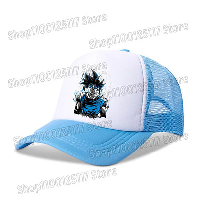 Baseballová čepice Dragon Ball s potiskem z anime, prodyšná čepice s kšiltem, kreslená postavička Goku, letní sportovní čepice typu snapback, síťovaná sluneční čepice, dárek pro děti
