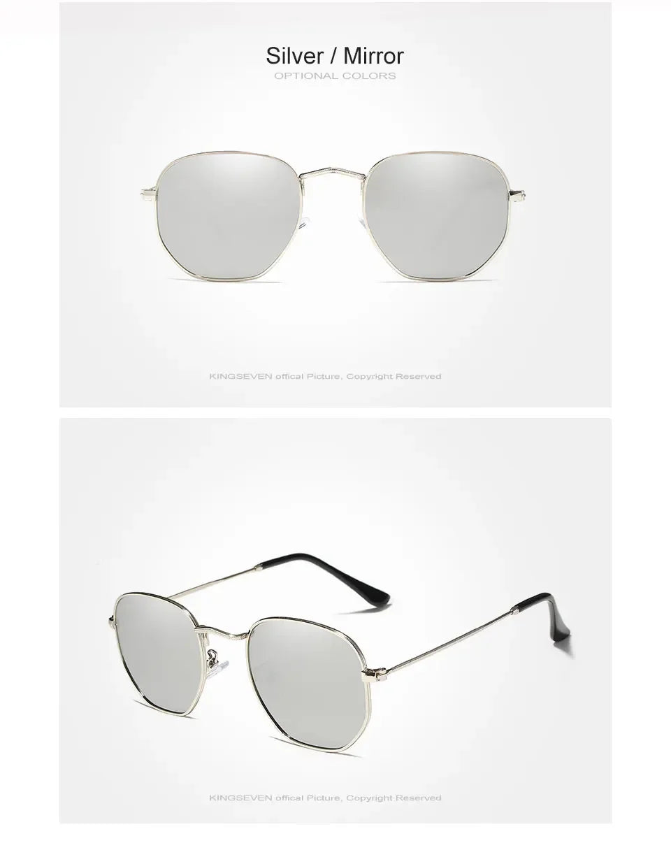 KINGSEVEN Brand Reflective Sunglasses Men Hexagon Retro Sun glasses Leisure Glasses Oculos Gafas De Sol Shades