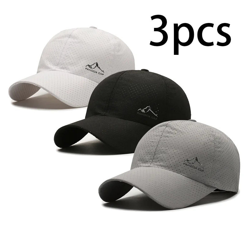 Couple's 3-Pack Quick Dry Breathable Baseball Caps, Lightweight Mesh Sun Hats for Running & Outdoor Activities