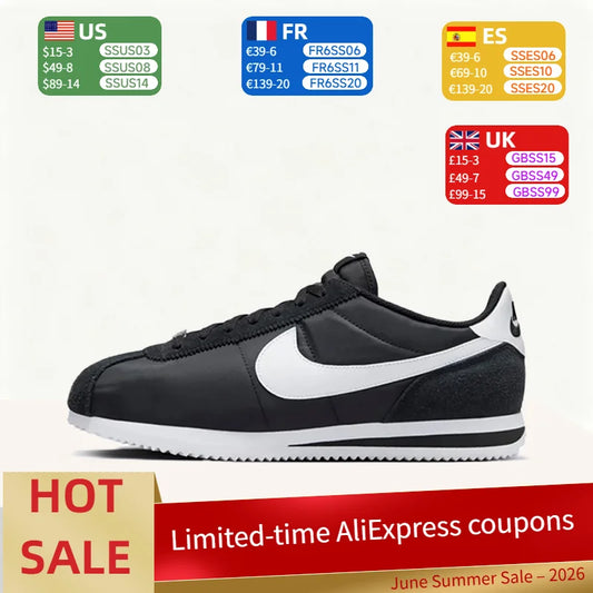 Nike Cortez: mukavat, urheilulliset, pehmeät, istuvat hyvin, pehmustetut, luistamattomat matalavartiset miesten vapaa-ajan kengät – musta ja valkoinen HF0263-001