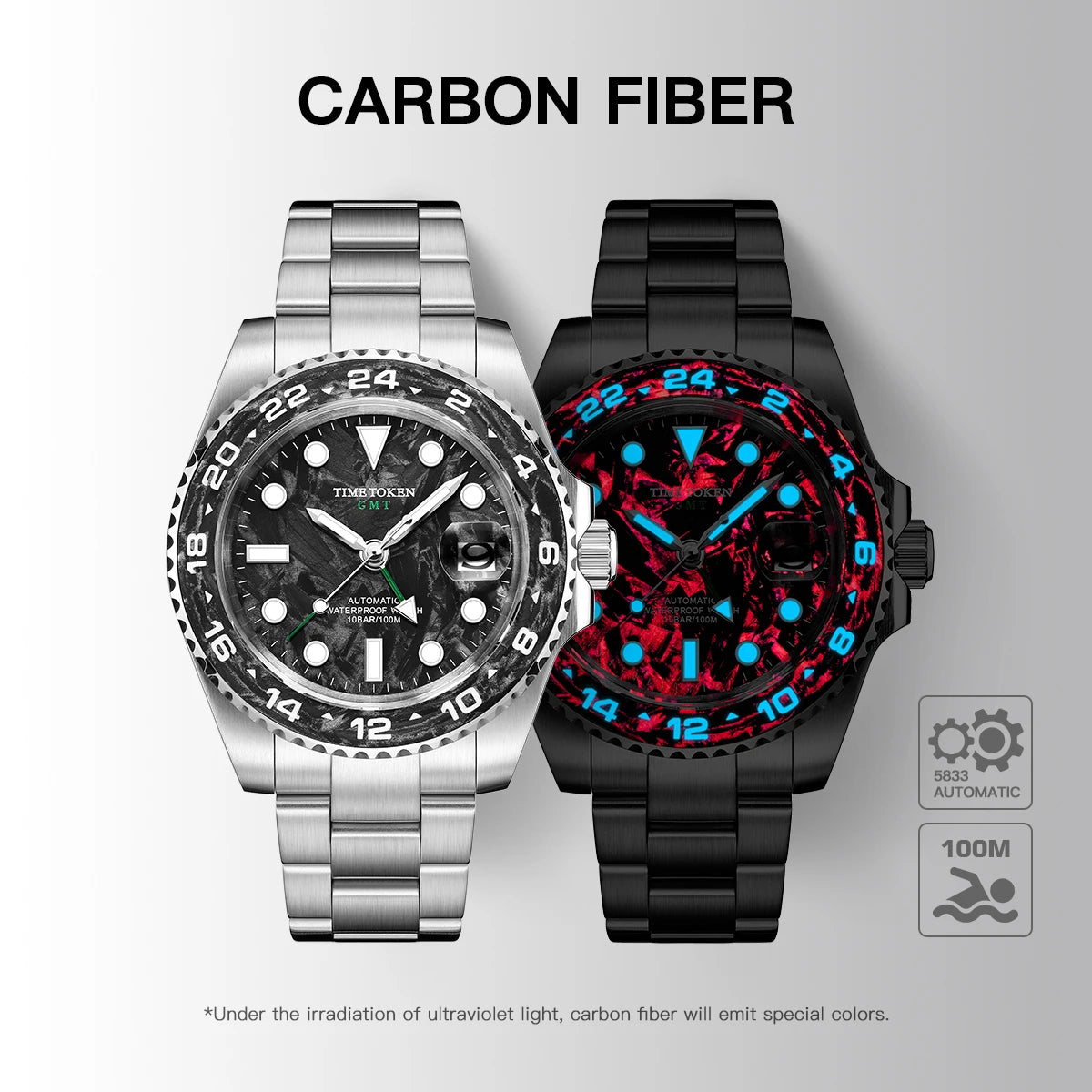 Carbon Fiber Watches Men 10Bar Waterproof Watch GMT Automatic Watches Luminous Calendar Diving Watch 41MM Watches for Man reloj
