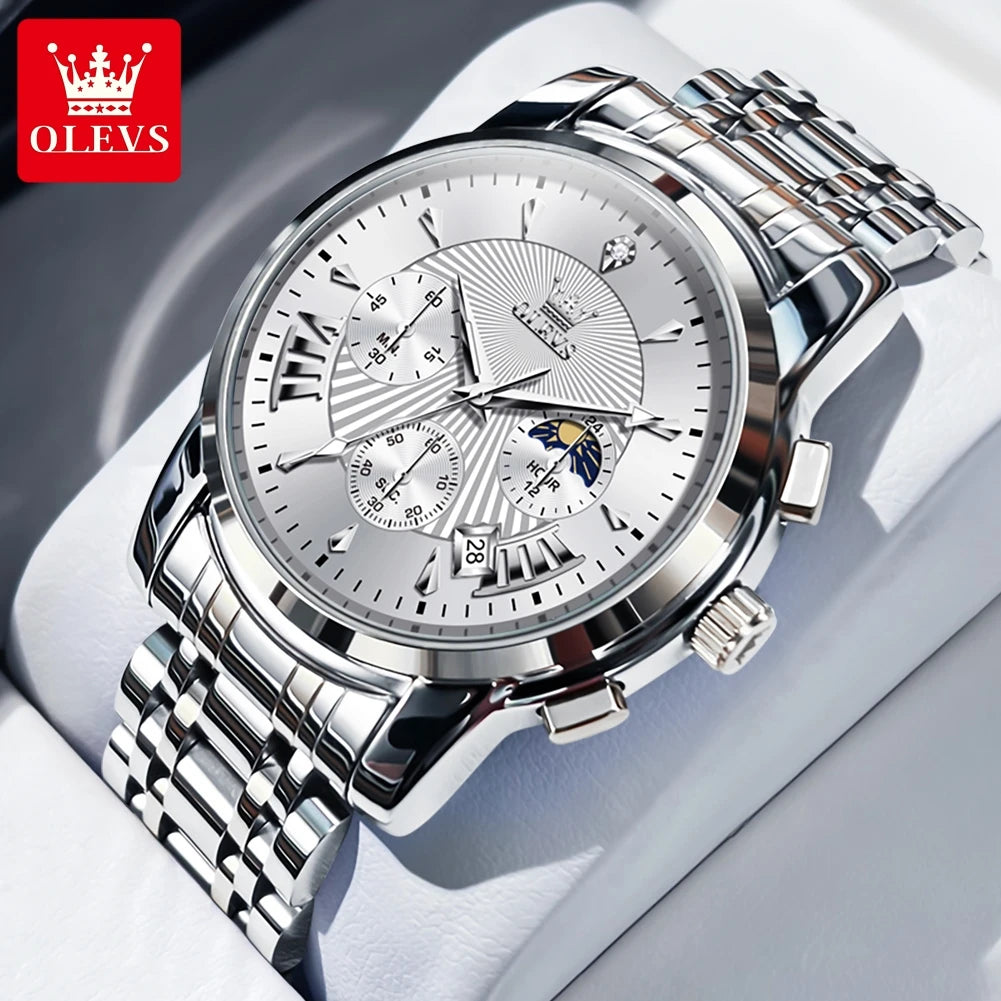 OLEVS Brand Fashion Red Watch For Men Luxury Sport Waterproof Stainless Steel Chronograph Quartz Watches Mens Relogio Masculino