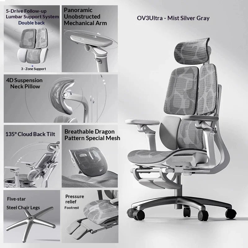 Silla de oficina de malla ergonómica ejecutiva para ordenador y gaming, mueble moderno giratorio con ruedas ajustable, silla gaming ergonómica