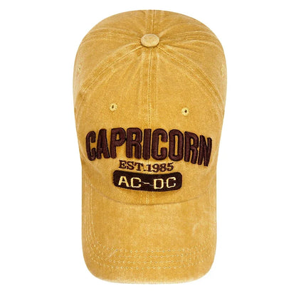 New Unisex Washed Distressed 'CAPRICORN' Alphabet 3D Embroidery Soft Top Baseball Cap Fashion Men Women Outdoor Casual Sport Cap