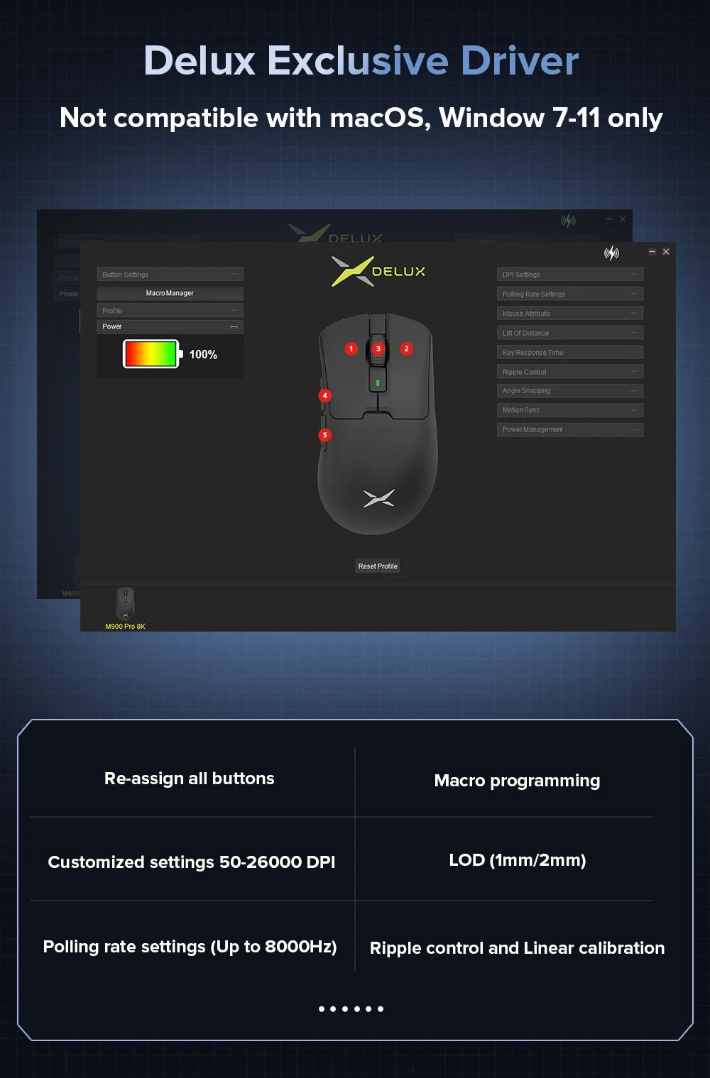 Delux M900Pro Ergonomic Wireless Gaming Mouse 8K PAW3395 Magnetic RGB Charging Dock Rechargeable Wired Mice for Big Hand PC