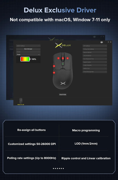Delux M900Pro Ergonomic Wireless Gaming Mouse 8K PAW3395 Magnetic RGB Charging Dock Rechargeable Wired Mice for Big Hand PC