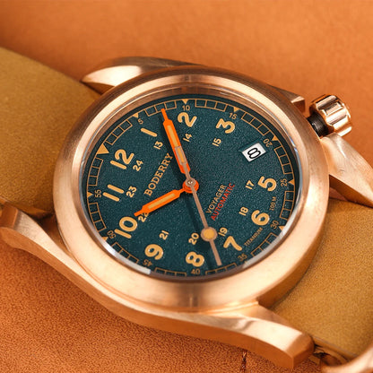 Boderry Field Watches Bronze Case Automatic Mechanical VOYAGER Watch Men's 100M Waterproof Clock Military Top Brand Wristwatch