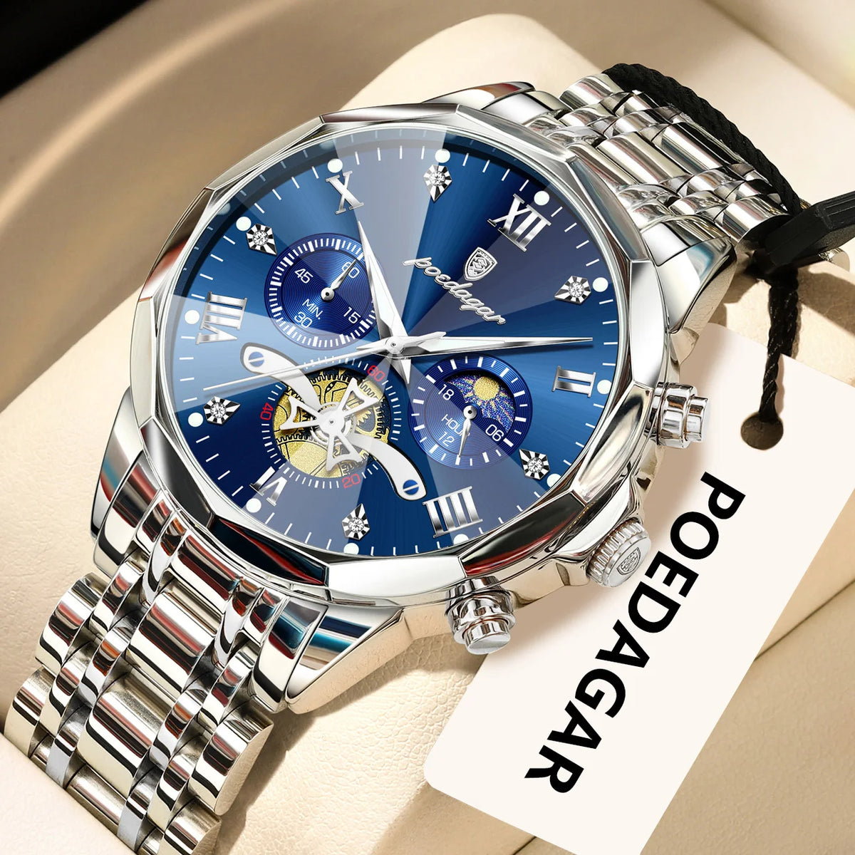 Reloj de lujo original para hombre POEDAGAR, resistente al agua, cronógrafo luminiscente, reloj de pulsera de acero inoxidable con mecanismo de cuarzo, relojes de alta gama para hombre