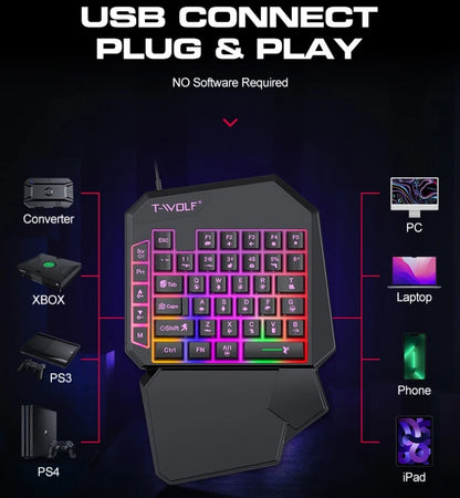 Gamer Kit Mobile Gaming Keyboard Mouse Mobile Games Converter 3 In 1 Combo One Hand Keyboard for PUBG Mobile Games TF900