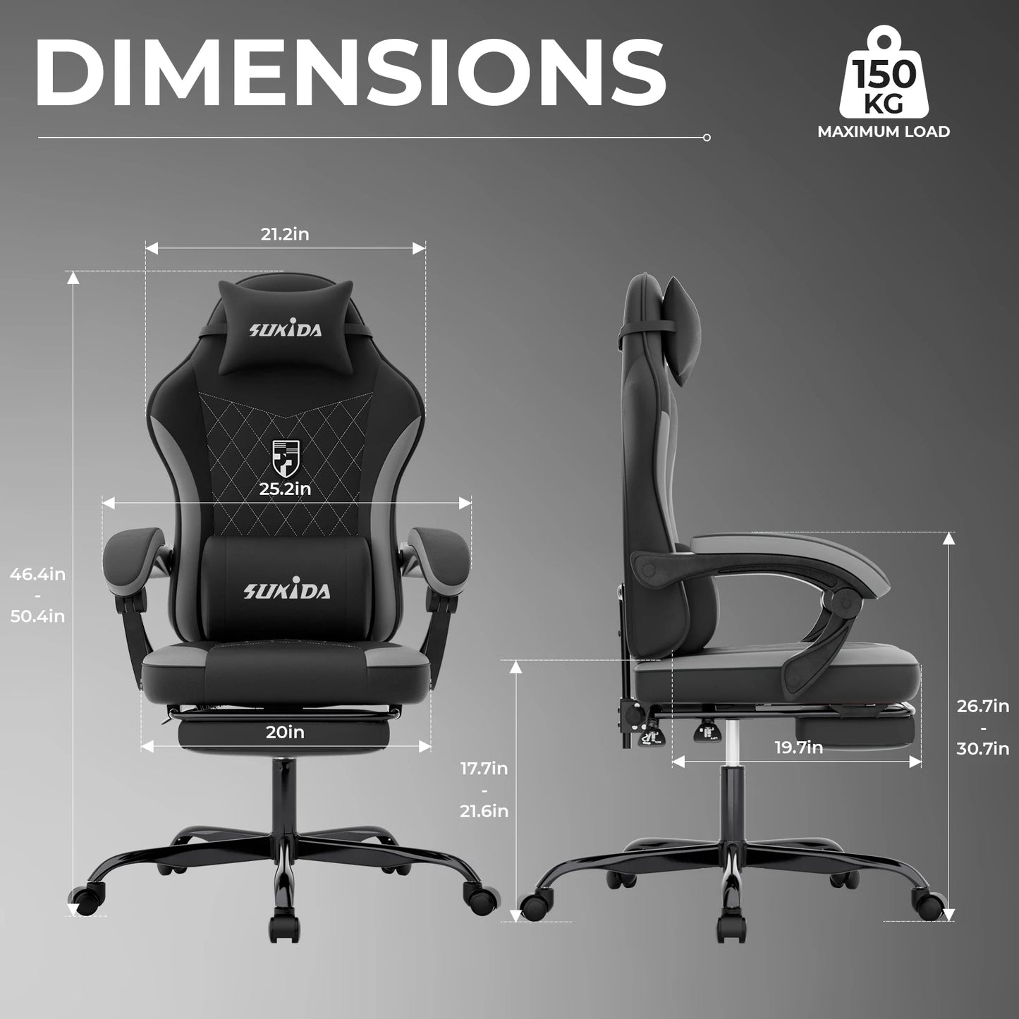 SUKIDA Gaming Chair Ergonomic High Back Computer Chair with Footrest, Reclining Office Chair with Adjustable Height, Comfortable Racing Style Desk Chair