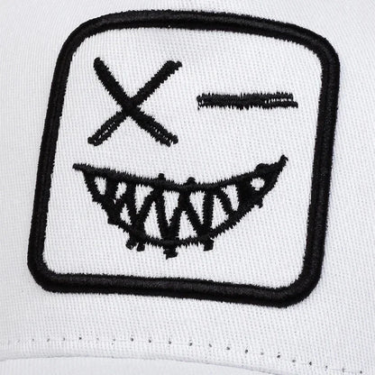 Unisex X Baseball-Netzkappen mit Stickerei eines lächelnden Gesichts und Zähnen – Sonnenhut für Frühling und Sommer, im Freien, mit Sonnenschutz, verstellbare Freizeit-Trucker-Kappen