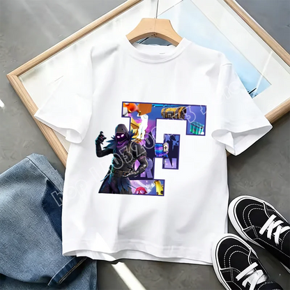 Fortnite A-Z Alphabet Print T Shirt Summer Kids White Clothing Popular Cartoon Game T Shirt Fashion Casual Short Sleeve Top Gift
