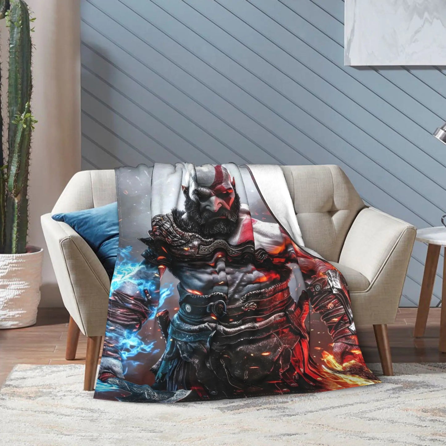 God of War Games Kratos Cartoon Flannel Blanket  Super Soft Throw Blanket for Couch Bed Travel Street Trend Bedspread Sofa Bed