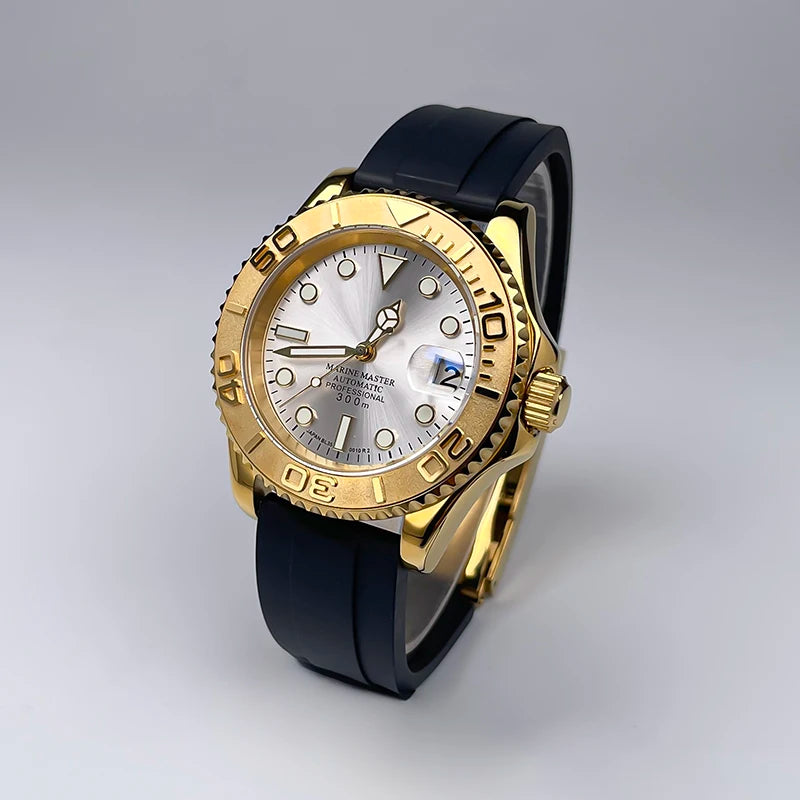 40mm Luxury Full Gold YM Automatic Watch, Ceramic Rotating Bezel, Super Luminous Display, Sapphire Glass for NH35mechanicalwatch
