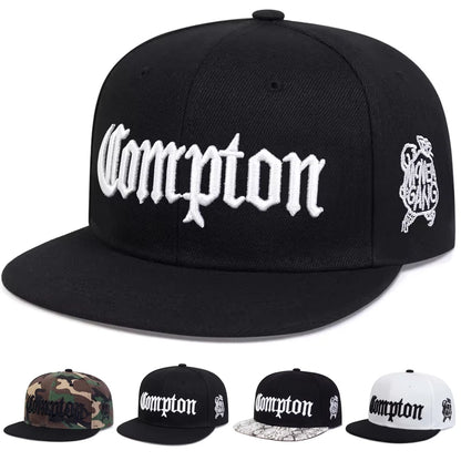 Cappellini unisex Compton con ricamo in stile hip-hop, per primavera e autunno, da esterno, regolabili, sportivi, casual, da baseball, con protezione solare
