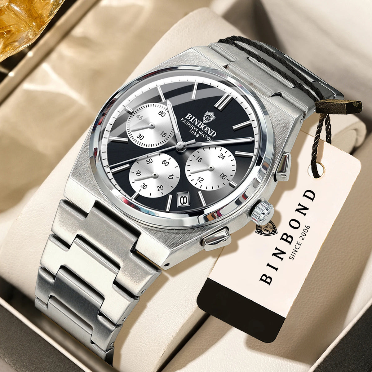 BINBOND: reloj de cuarzo preciso para hombre, resistente, con fecha automática, cronógrafo, luminiscente, hermético, reloj de lujo para hombre de estilo informal. Reloj