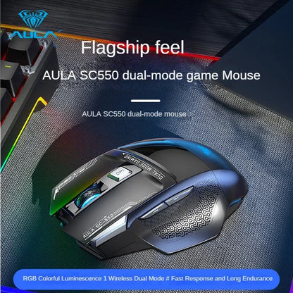AULA SC550 bežični gaming miš, dvostruki način rada, punjivi svjetleći mehanički gaming miš za stolno/prijenosno računalo, e-sports USB miš