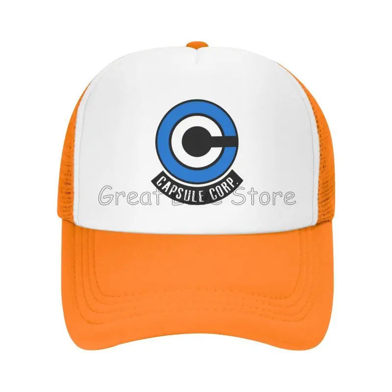 „Capsule Corp“ tinklinės beisbolo kepurės, unisex, hip-hop stiliaus „trucker“ kepurės, anime DBZ stiliaus „dad hat“ kepurės, reguliuojamos lenktyninės kepurės, vasarinės „trucker“ kepurės su užsegimu