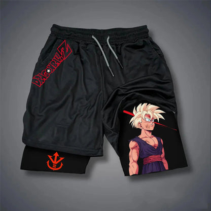 Neueste Dragon Ball GOKU Vegeta Anime-Shorts, zweilagige bequeme amerikanische Sport-Fünf-Punkt-Hose für Herren
