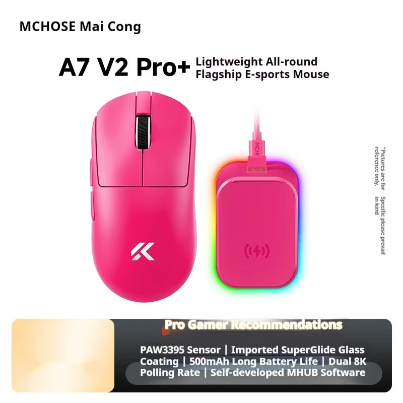 Rato sem fios MCHOSE A7 V2 Ultra+ Tri-Mode leve Paw3950 Ti 42000dpi 500mah para PC, eSports e portátil — acessórios gaming