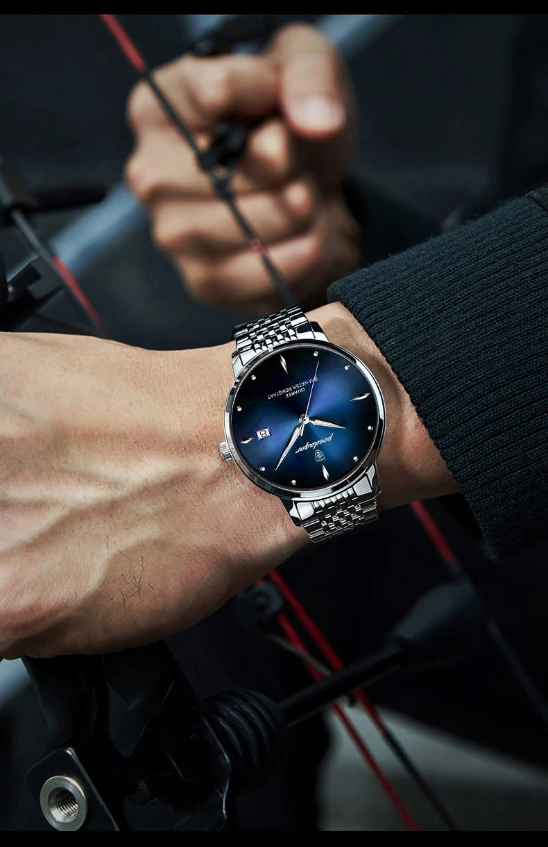 Reloj de hombre POEDAGAR Business de cuarzo, acero inoxidable, resistente al agua, fecha luminosa, reloj de pulsera de lujo informal para hombre