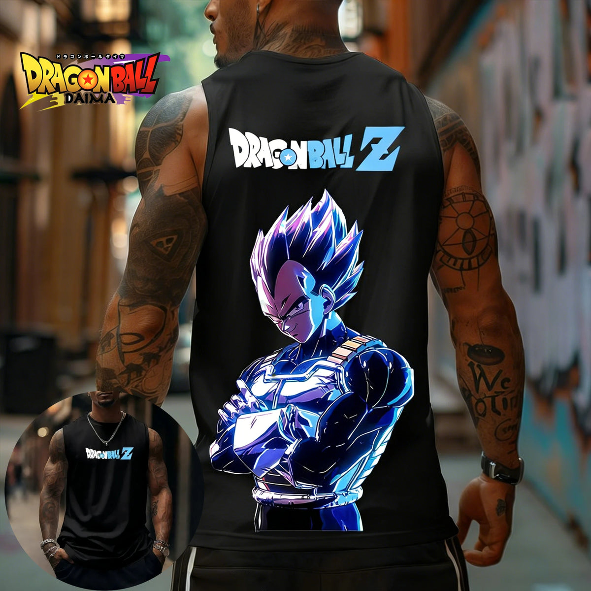 Dragon Ball Z Super Blue Vegeta American Retro Fitness-vest Y2K Harajuku-stil forår og sommer Ny herre-T-shirt til hverdagsbrug
