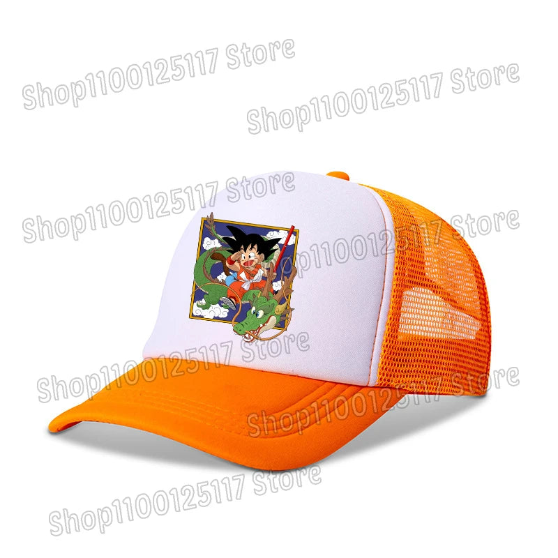 Baseballová čepice Dragon Ball s potiskem z anime, prodyšná čepice s kšiltem, kreslená postavička Goku, letní sportovní čepice typu snapback, síťovaná sluneční čepice, dárek pro děti