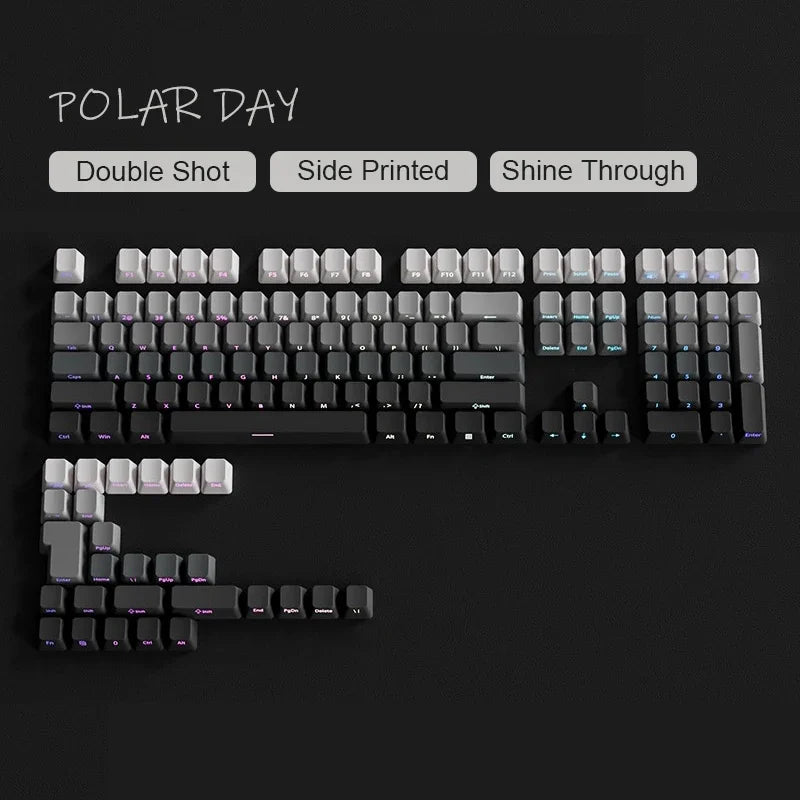 Novas Keycaps para Teclado Mecânico Gaming 60/64/84/98/108 com Switch MX, 135 Teclas OEM PBT, Gravação Lateral, Gradiente Vermelho e Preto