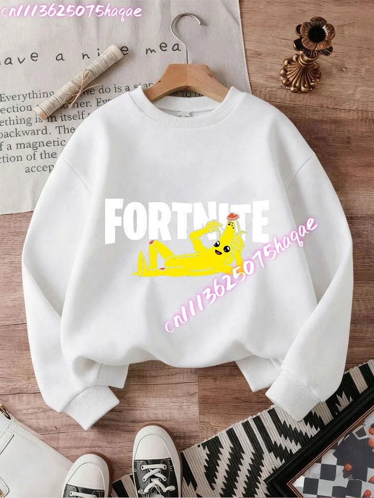 Sweat-shirts Fortnite novos para criança, hoodie com estampado de personagem de jogo em estilo cartoon, camisolas casuais de outono para criança, roupa de inverno para bebé menino