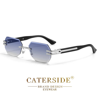 CATERSIDE Retro Rimless Sunglasses Men Polygonal Metal Frame High Quality Women Sun Glasses Outdoor Travel Gift Summer Style