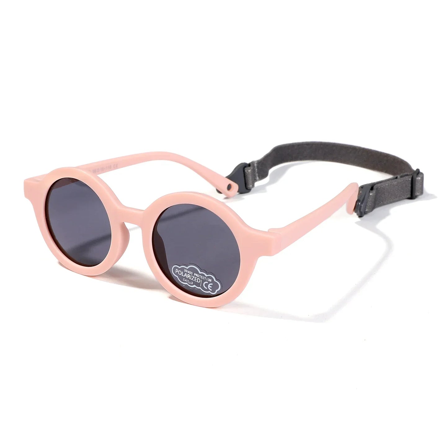 Kids Round TAC Polarized Baby Sunglasses for Toddler Boys Girls TPEE Flexible Soft Frame with Strap for Infant Age 0-3 Shades