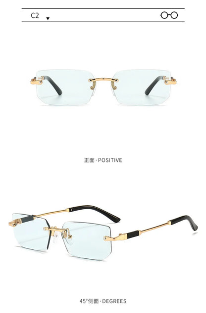 Fashion Rimless Rectangle Sunglasses Popular Women Men Shades Small Square Sun Glasses For Female Male Summer Traveling