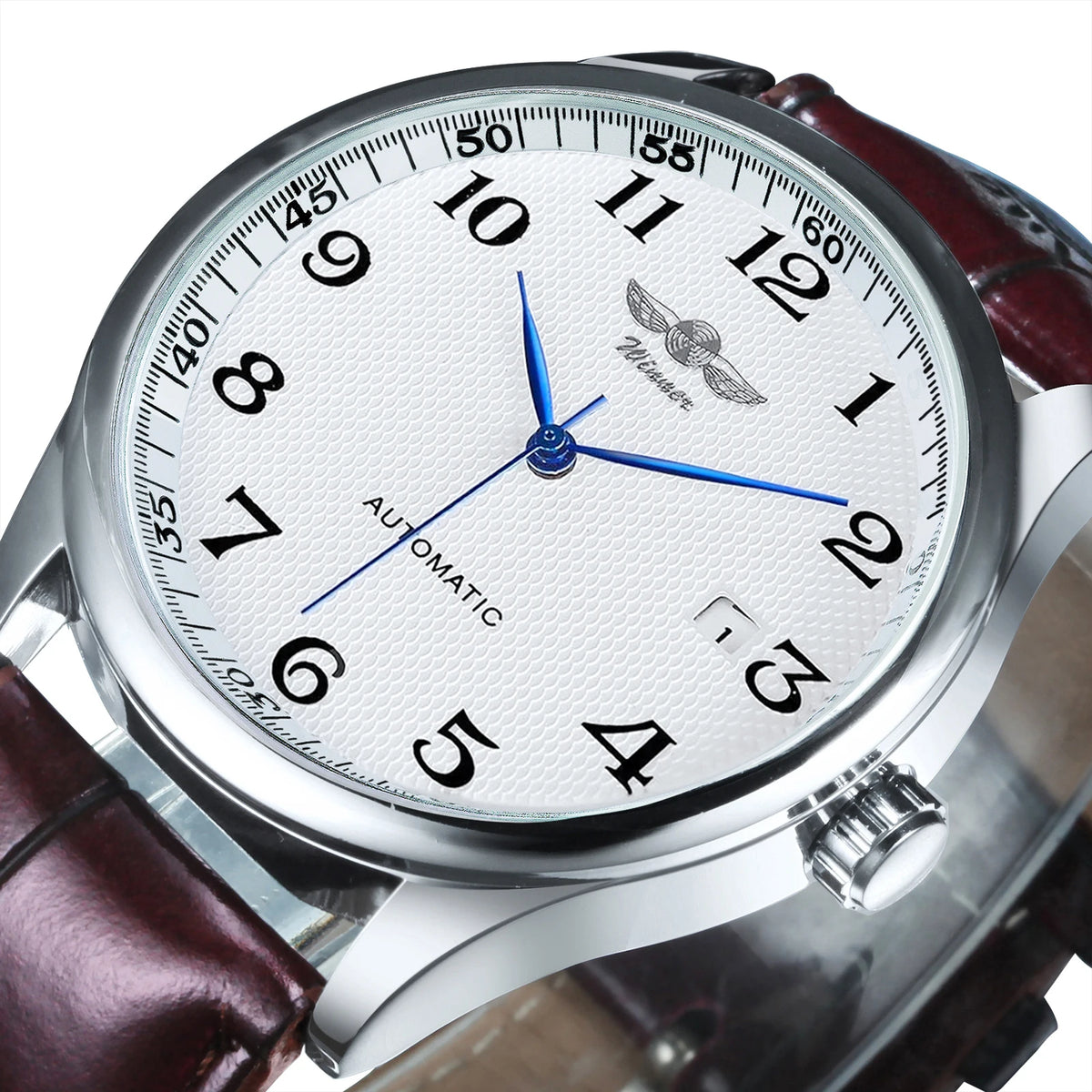 WINNER Men’s Watch – Classic, retro and elegant style – Automatic mechanical watch with date display – Luxury brand, steel case and leather strap