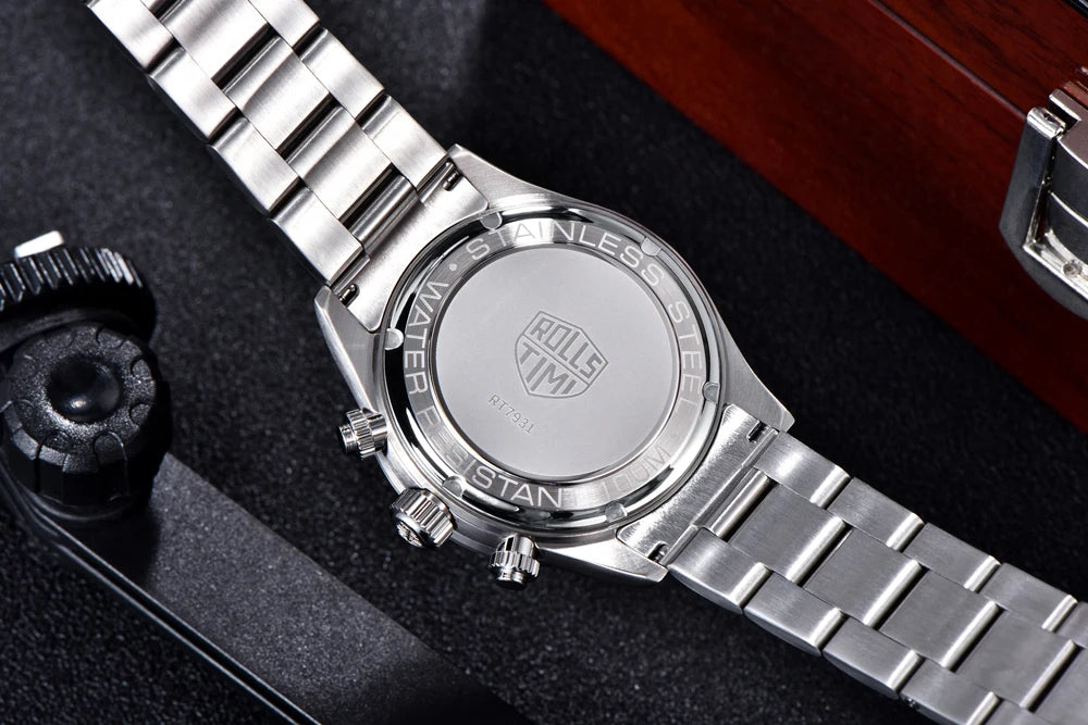 Montres pour hommes Rolls Timi Panda – Chronographe à quartz, modèle de luxe, verre saphir avec traitement antireflet, étanche, style sportif