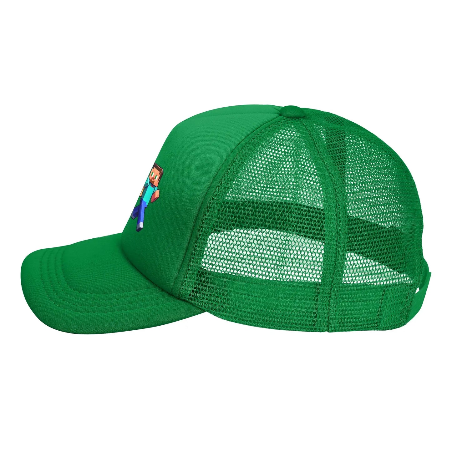 blocky adventurer discover a Creepers monster behind him Trucker Cap Sun Hats Cap Adjustable Snapback Caps Mesh Baseball Cap