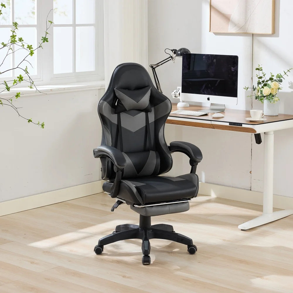 Ergonomic Rotating Gaming Chair, 360° Reclining Office Chair, Pivoting, Height-Adjustable, Footrest, Headrest