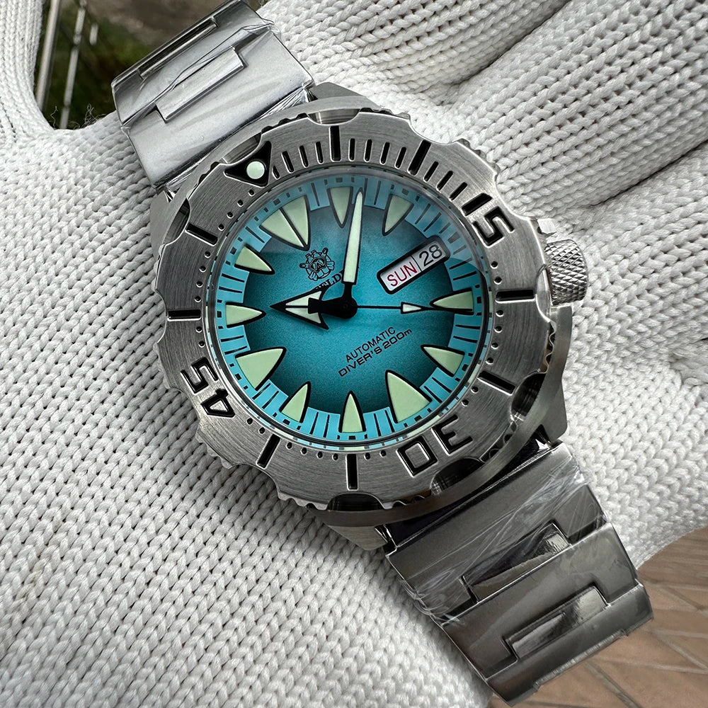STEELDIVE SD1984 New Arrival 42.2MM M onster 200M Waterproof NH36 Day Function Sapphire Glass Automatic Movement Steel Bracelet