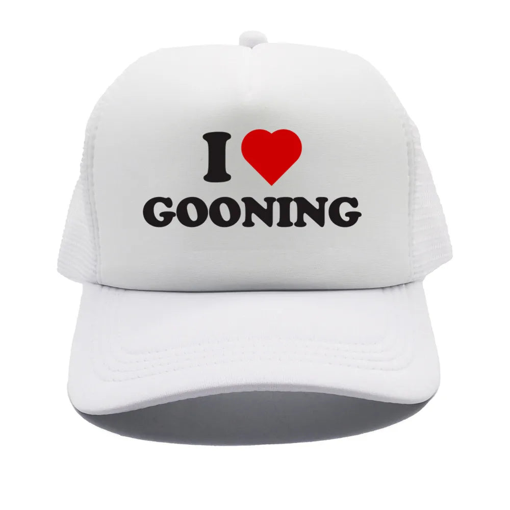 Забавни бейзболни шапки „I Love Gooning“ – готини летни мъжки шапки от мрежа, хумористични шапки тип „тракър“, унисекс шапки от мрежа за външни дейности MZ-080